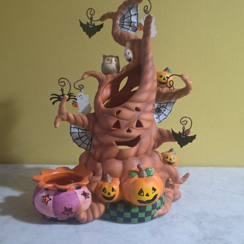 PartyLite Halloween Tree Candle Holder - Orange and Black